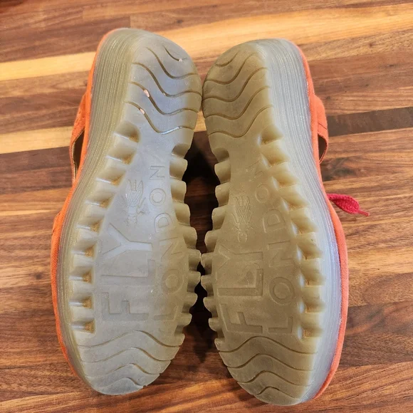 Fly London Red Lace Up Wedge Show Open Toe - Picture 5 of 8